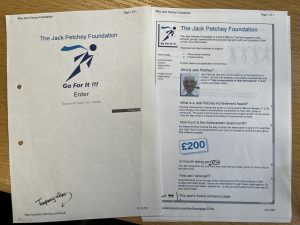 Two sheets of paper showing how the Jack Petchey Foundation website used to look like.