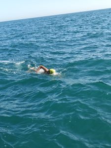 Photo of Sahishnu swimming the English Channel